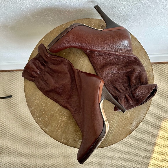 Cole Haan Nike Air GALI Brown Leather Boots Mid Calf Ruffle Top Size 8 - Picture 8 of 14